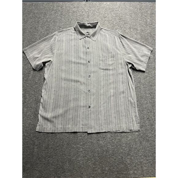Tommy Bahama Silk Shirt Mens Large Gray Short Sleeve Button Down Casual Hawaiian - Picture 1 of 9